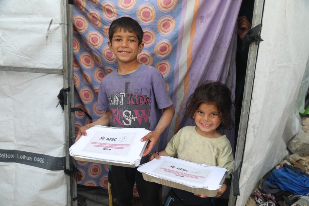 AFSC's team in Gaza distributed food at an open-air kitchen in Rafah. 